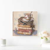 Oude  boeken en een kopje koffie vierkante klok (Huis)