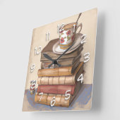 Oude  boeken en een kopje koffie vierkante klok (Hoek)