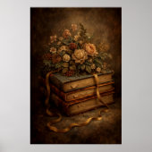 Oude boeken en herfstbloemen poster (Voorkant)