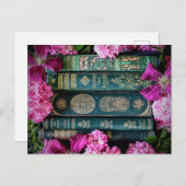 Oude boeken en roze rozen briefkaart (Voorkant / Achterkant)