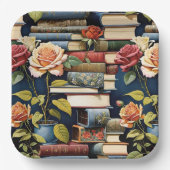 Oude boeken en Rozen Papieren Bordje (Voorkant)