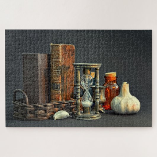 Oude boeken en zandloper legpuzzel (Horizontaal)