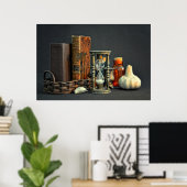 Oude boeken en zandloper poster (Thuiskantoor)