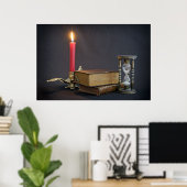 Oude boeken en zandloper poster (Thuiskantoor)