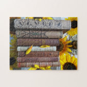 Oude boeken en zonnebloemen legpuzzel (Horizontaal)