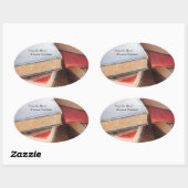 Oude boeken gestapeld ovale sticker (Vel)