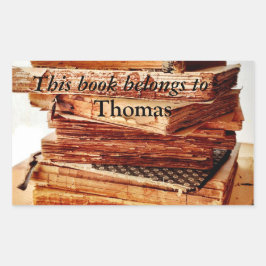 oude boeken in een sticker van de stapelbookplate