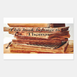 oude boeken in een sticker van de stapelbookplate