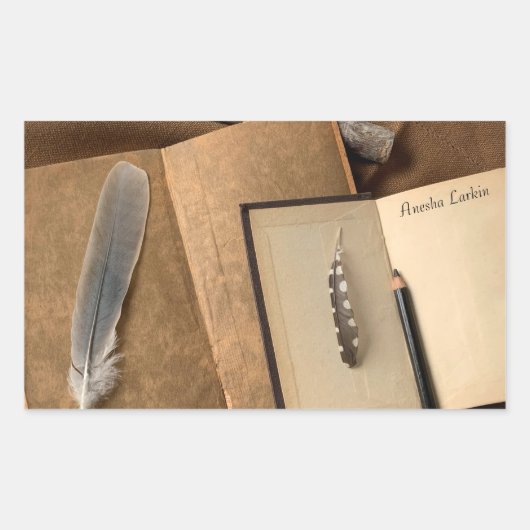 Oude boeken met potlood, veerboekplaat Sticker (Voorkant)