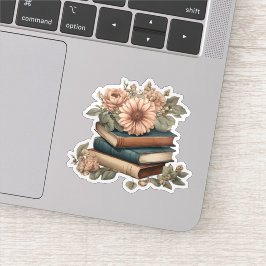 Oude boeken met waterval van bloemen Waterdicht Sticker
