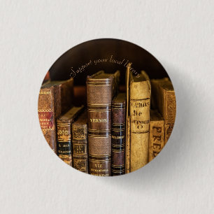 Oude boeken ondersteunen uw lokale bibliotheekeven ronde button 3,2 cm
