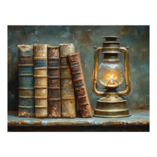 Oude Boeken Stapels Schilderij Antieke Bibliotheek Foto Afdruk