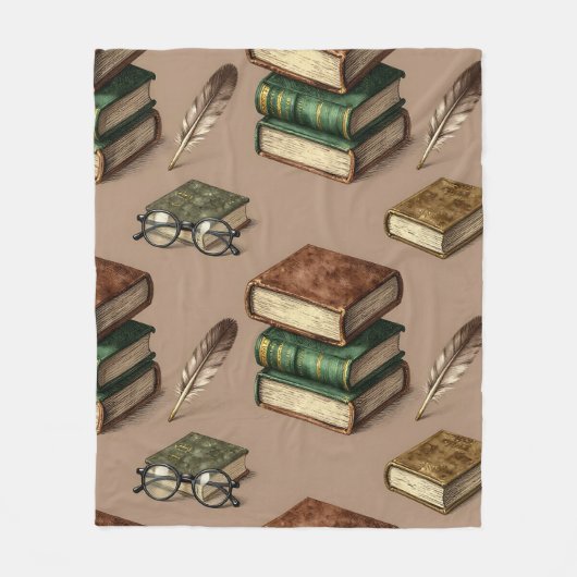 Oude boeken veren bril patroon fleece deken (Voorkant)