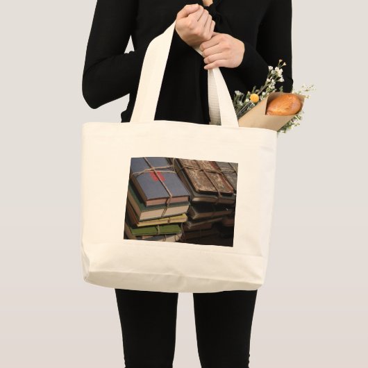 Oude boekenstapel grote tote bag (Voorkant (product))