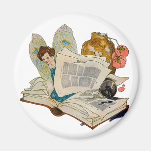 Oude Boekenwurm Fee Leest Illustratie Magneet