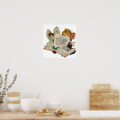 Oude Boekenwurm Fee Leest Illustratie Poster (Keuken)