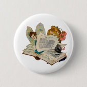 Oude Boekenwurm Fee Leest Illustratie Ronde Button 5,7 Cm (Voorkant)