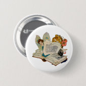 Oude Boekenwurm Fee Leest Illustratie Ronde Button 5,7 Cm (Voorkant /achterkant)