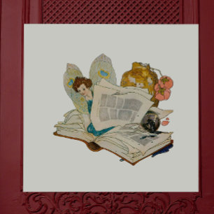 Oude Boekenwurm Fee Leest Illustratie Tegeltje