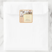 Oude Boekplaat Vogel op Hekwerk Perzik Kleur Rand Vierkante Sticker (Tas)