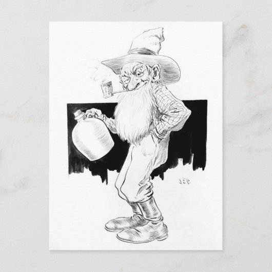 Oude boer met maanzon (witte blikseminslag) briefkaart (Voorkant)