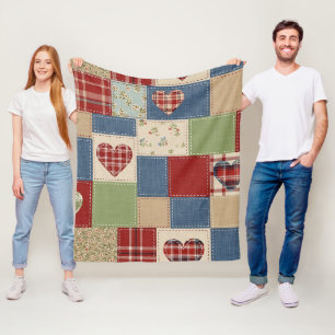 Oude Boerderij Hart Quilt Patchwork Print Fleece Deken