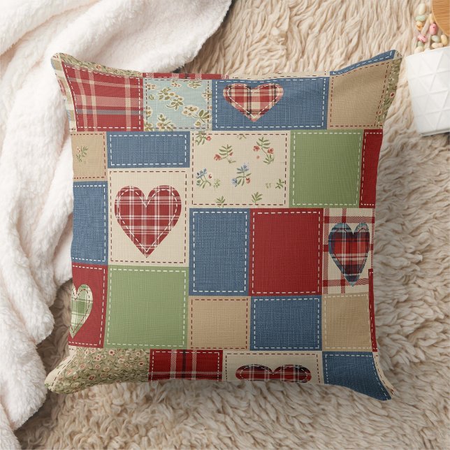 Oude Boerderij Hart Quilt Patchwork Print Kussen (Deken)