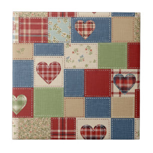 Oude boerderij hart quilt patchwork print tegeltje