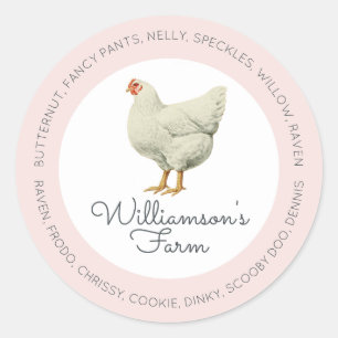 Oude Boerderij Hen Kippen Namen Eier Karton Roze Ronde Sticker