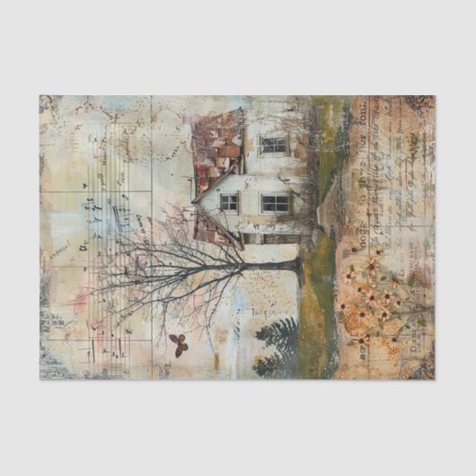 OUDE BOERDERIJ IN DE HERFST DECOUPAGE TISSUEPAPIER (Voorkant)