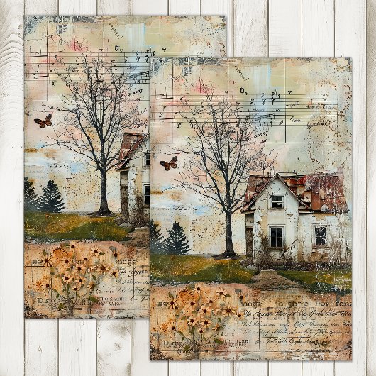 OUDE BOERDERIJ IN DE HERFST DECOUPAGE TISSUEPAPIER