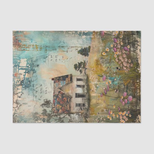 OUDE BOERDERIJ IN DE LENTE DECOUPAGE TISSUEPAPIER (Voorkant)