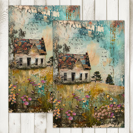 OUDE BOERDERIJ IN DE LENTE DECOUPAGE TISSUEPAPIER