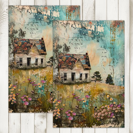 OUDE BOERDERIJ IN DE LENTE DECOUPAGE TISSUEPAPIER