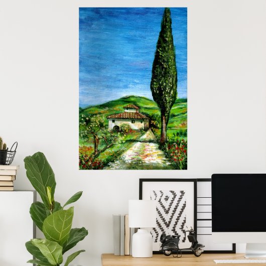 Oude boerderij in het landschap Chianti-Toscane Poster (Thuiskantoor)