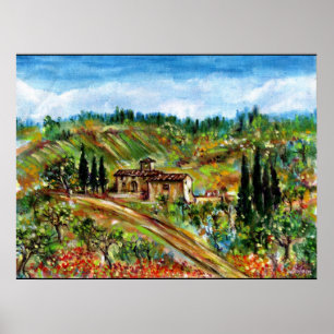 OUDE BOERDERIJ IN TUSCAAN LANDSCHAP POSTER