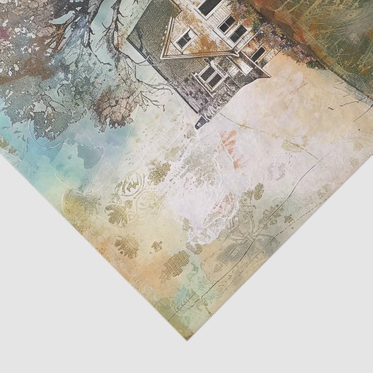 OUDE BOERDERIJ OP EEN HEUVEL DECOUPAGE TISSUEPAPIER (Detail)