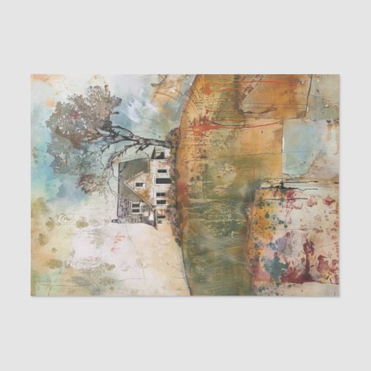 OUDE BOERDERIJ OP EEN HEUVEL DECOUPAGE TISSUEPAPIER (Voorkant)