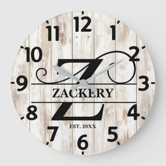 Oude boerderij rustieke Z Monogram Grote Klok (Voorkant)