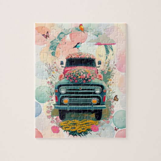 Oude  Boerderij Truck Bloemen Pastels Legpuzzel (Verticaal)