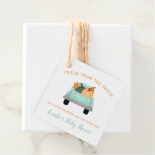 Oude Boerderij Truck Twee Pompoenen Herfst Twins B Bedankjes Labels (In situ)