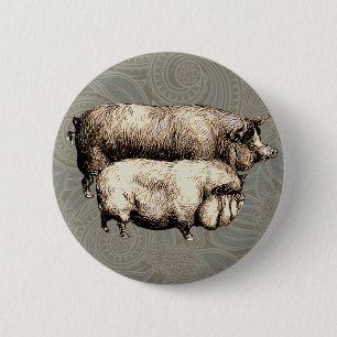 Oude boerderij varken landelijk antiek vee ronde button 5,7 cm
