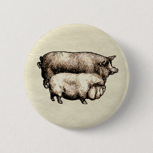 Oude boerderij varken landelijk antiek vee ronde button 5,7 cm