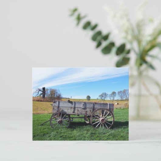 Oude Boerderij Wagon in Hay Field Briefkaart (Staand voorkant)