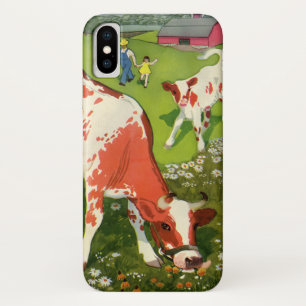 Oude boerderijdieren, grazende koeien met boer iPhone x hoesje