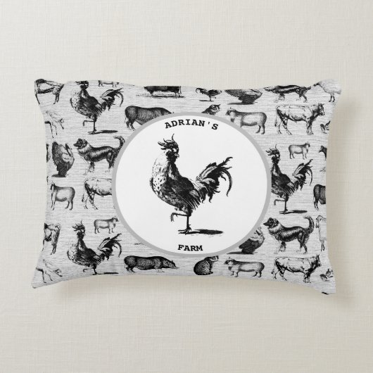 Oude Boerderijdieren Rustieke Collage Accent Kussen (Achterkant)