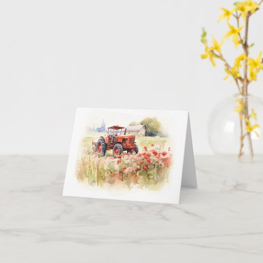 Oude Boerderijen Tractor in een bloemenveld BLANK Kaart (Gele Bloem)