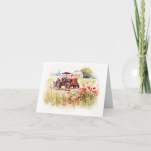 Oude Boerderijen Tractor in een bloemenveld BLANK Kaart