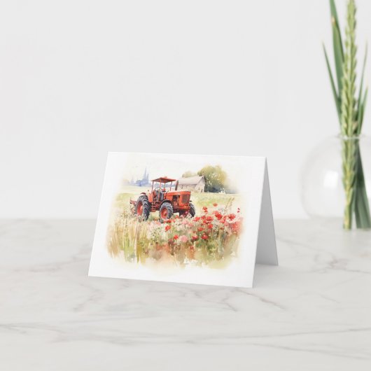 Oude Boerderijen Tractor in een bloemenveld BLANK Kaart (Voorkant)