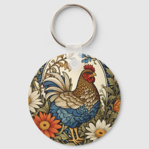 Oude boerderijhen en madeliefjes sleutelhanger